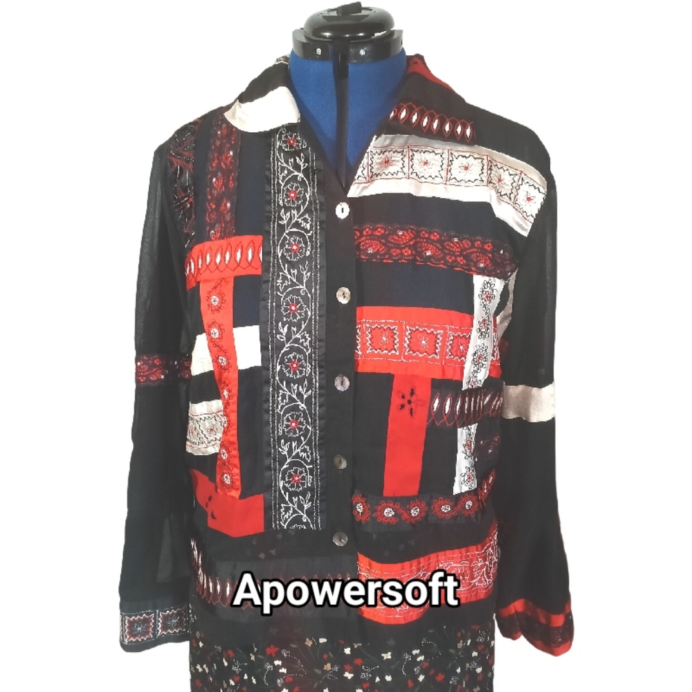 Patchwork Shirt Jacket with Embroidered Details — À La Carte — Size L